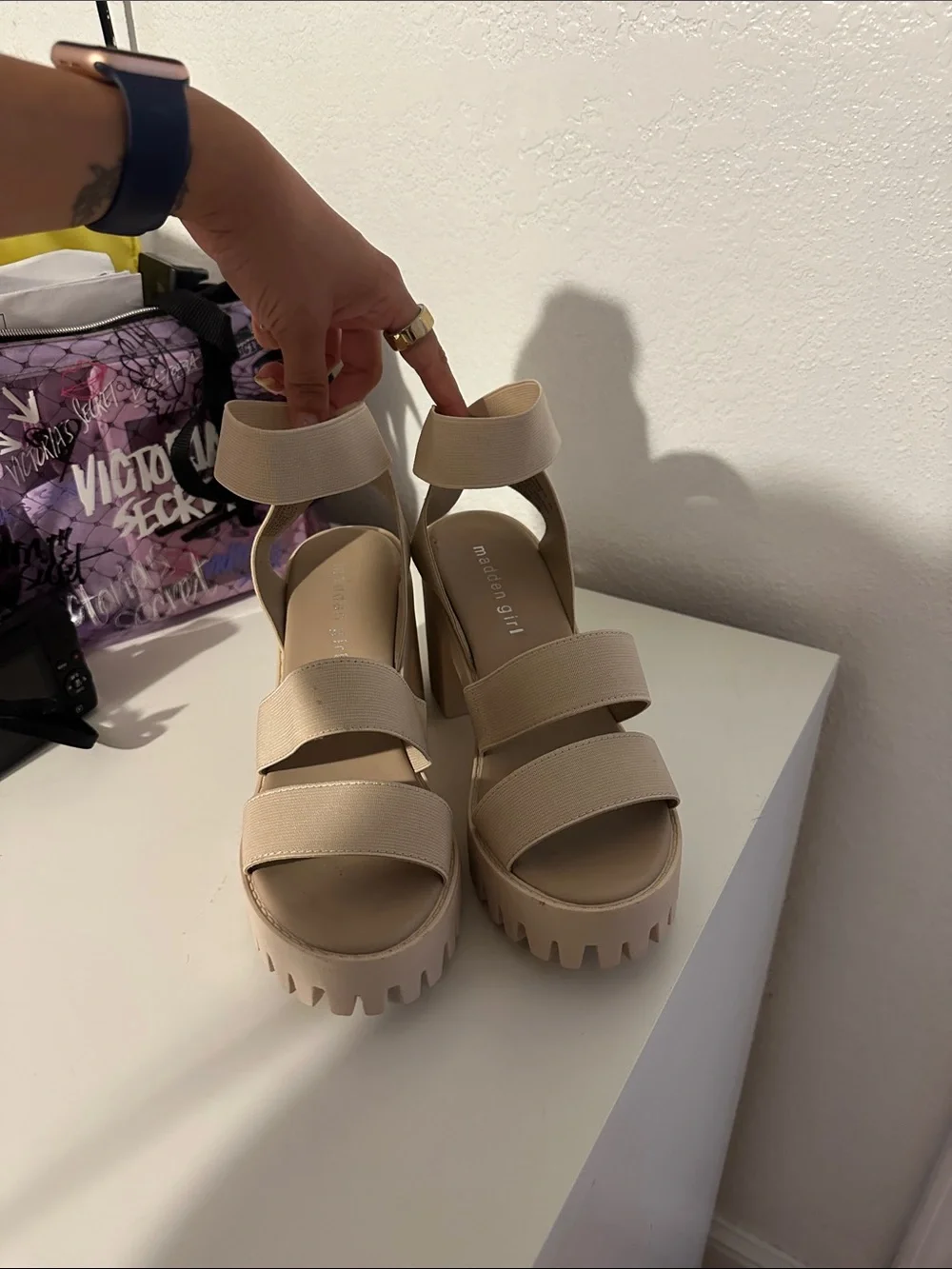 Beige Platform Strappy Sandals - Women